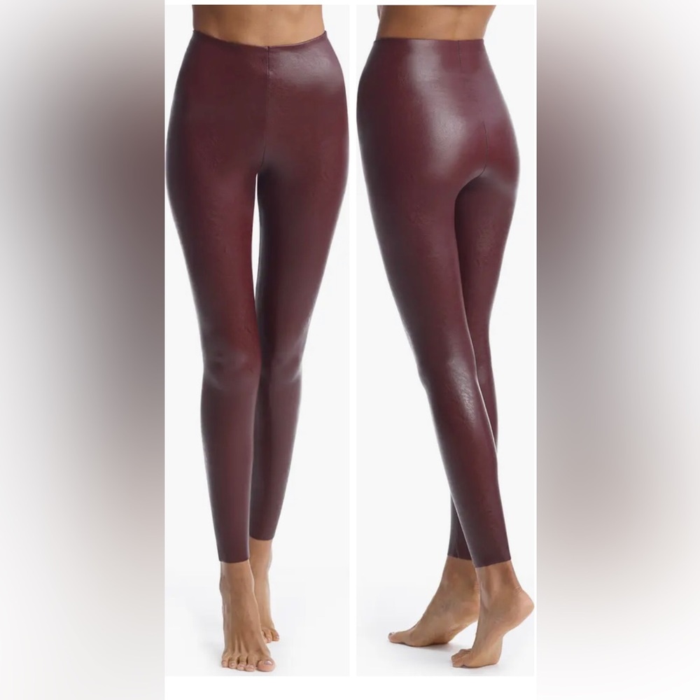 Women’s SPANX Faux Leather Leggings, wine color, size medium. Excellent cond.